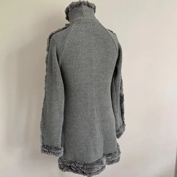 Frett Gray Wool Blend Fur Trimmed Turtleneck Tunic Sweater Mini Dress - S 🇨🇦 - Picture 10 of 13